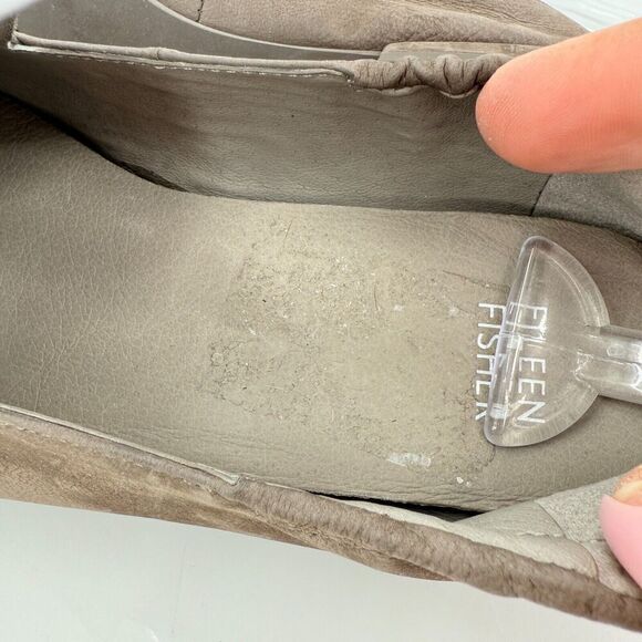 Eileen Fisher Sim Tumbled Nubuck Rye Taupe Suede Square Toe Loafer Flats Sz 8.5 - Picture 14 of 16